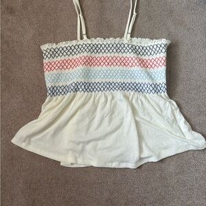 No Boundaries White and Red Smocked Peplum Camisole